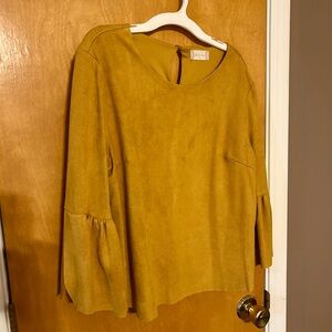 Altar'd State mustard yellow faux suede bell sleeve blouse